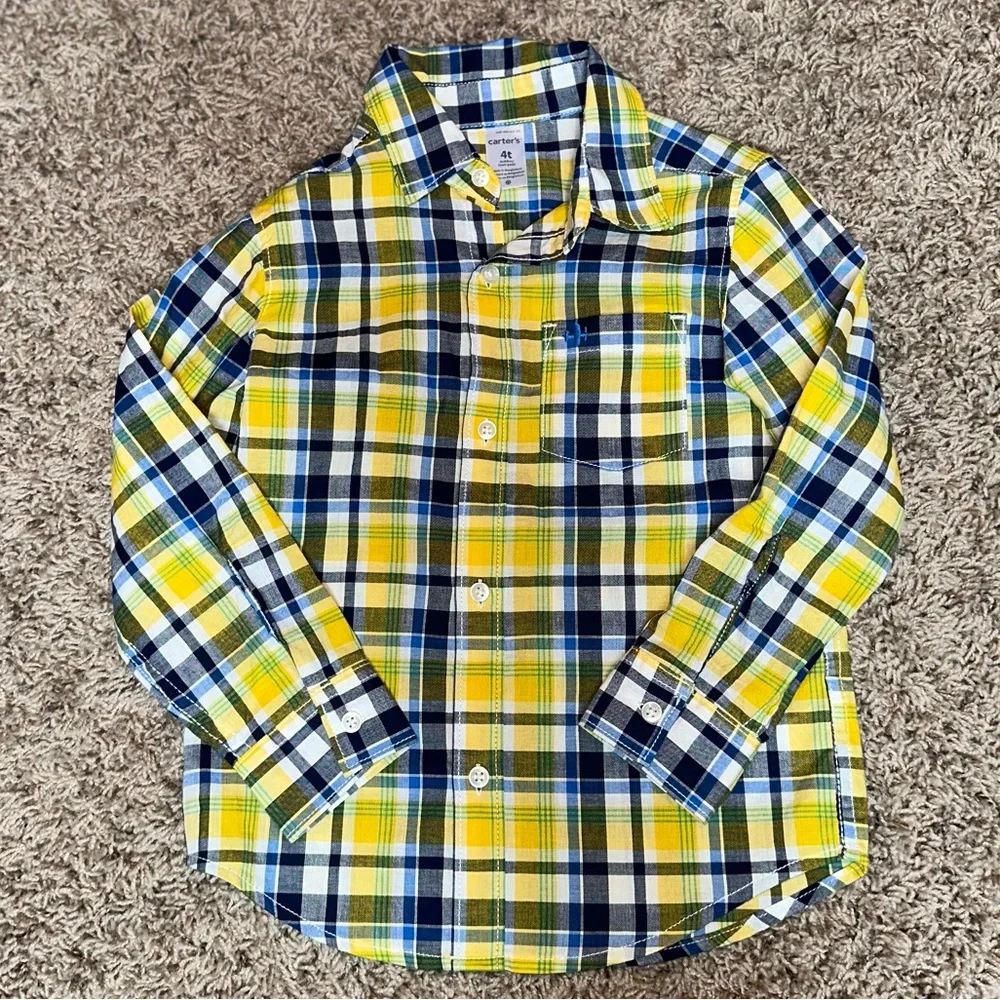 Carter’s Button Down Plaid Long Sleeve Shirt 4T 4 Boys